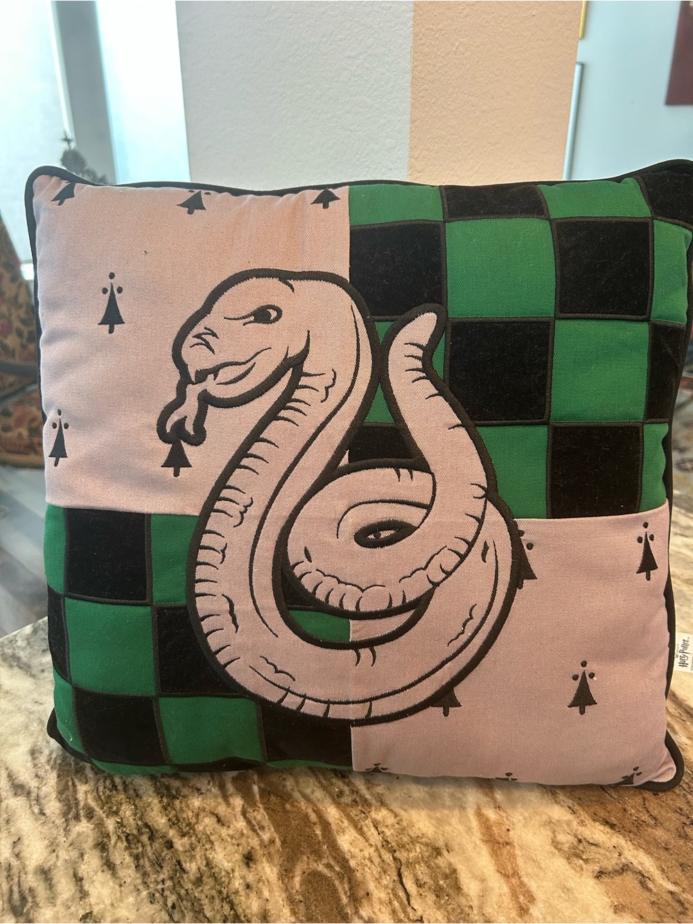 Wizarding world of Harry Potter Slytherin Accent Pillow very slight wear GUC